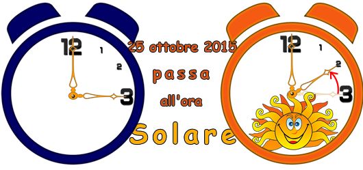 Grafica con orologi che indicano il passaggio all’ora solare