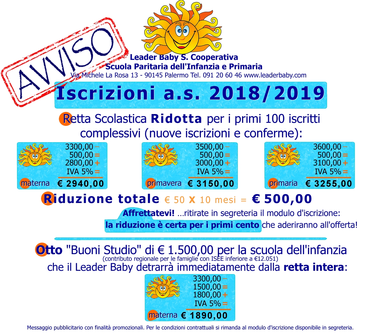Scuola primaria e dell'infanzia iscrizioni 2018-19 borse di studio da 500 e 1500 euro disponibili